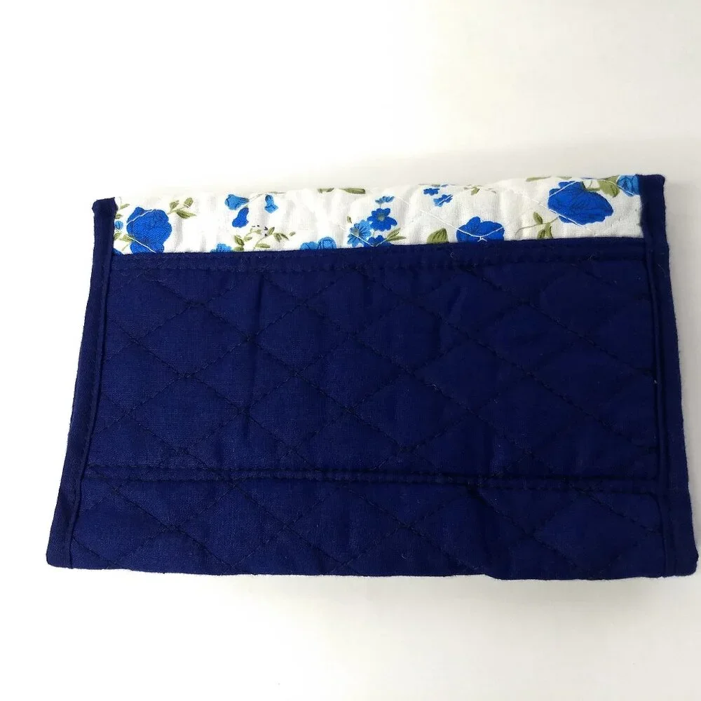 Quilted Blue Floral Wallet Checkbook Cards Pouch Cottagecore Farmhouse Hippie